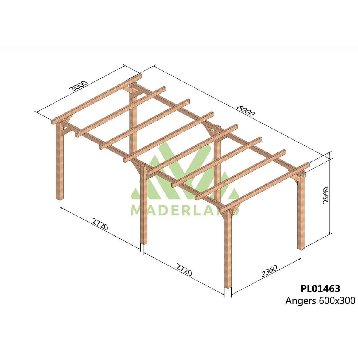 JARDIDECO Pergola en bois lamellé-collé Angers 600 x 300 cm - Maderland