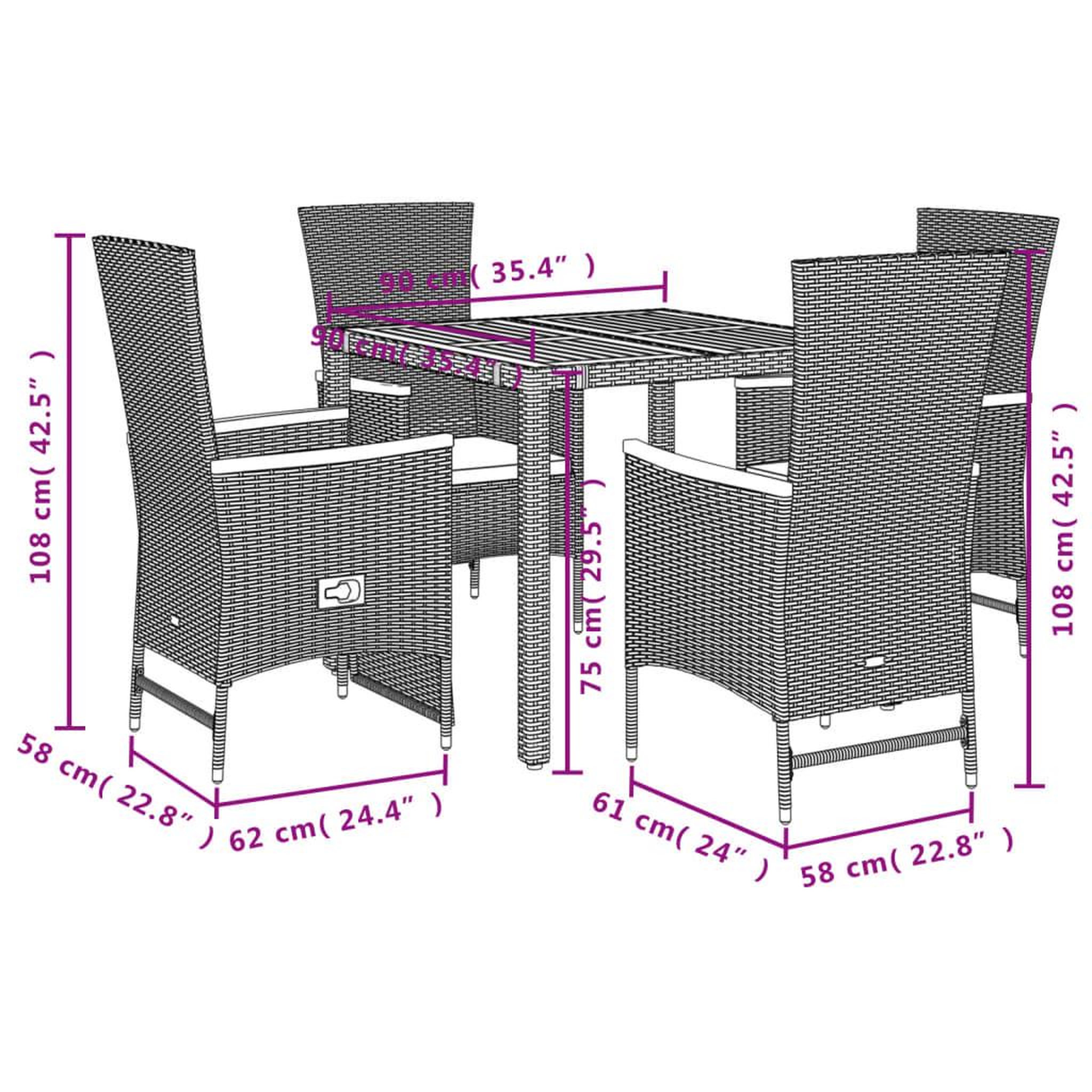 Voir la diapositive 6 : VIDAXL Ensemble a manger de jardin coussins 5pcs Noir Resine tressee