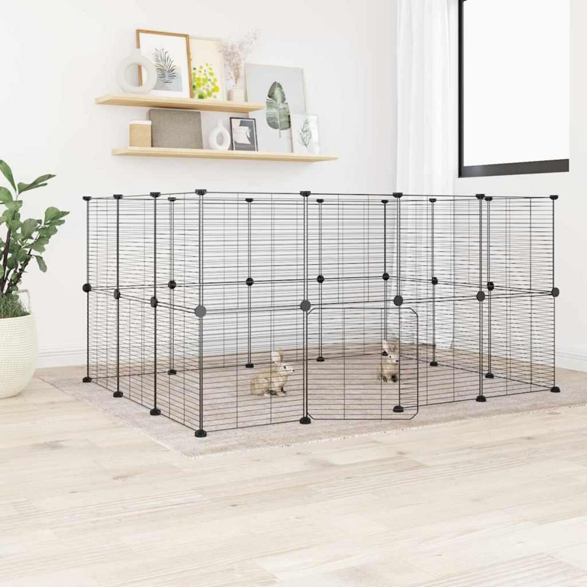 VIDAXL Cage animaux de compagnie a 28 panneaux et porte Noir 35x35 cm