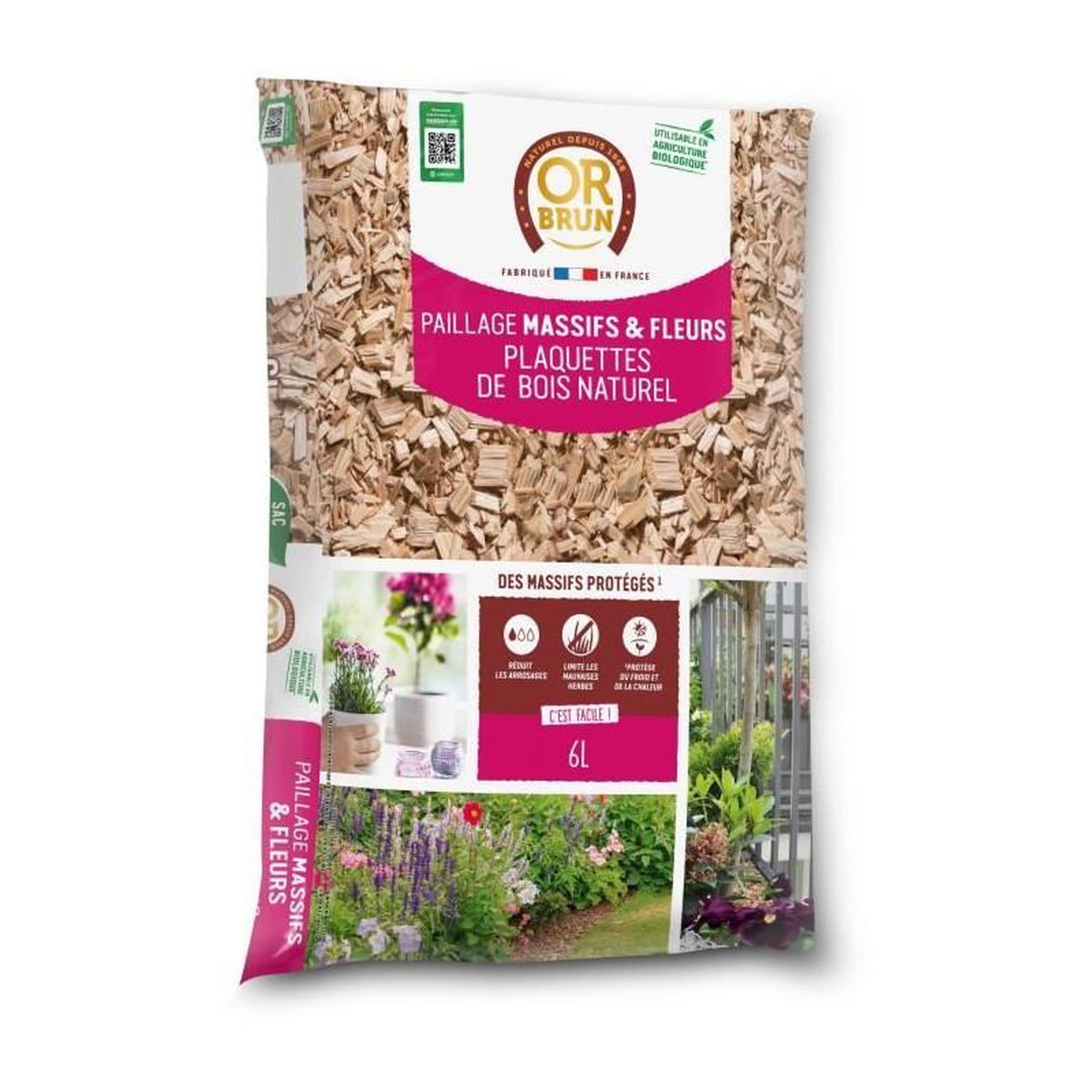 OR BRUN Paillage Massifs & Fleurs - OR BRUN - OBRPCLA6U - 6L - Plaquettes de bois naturel