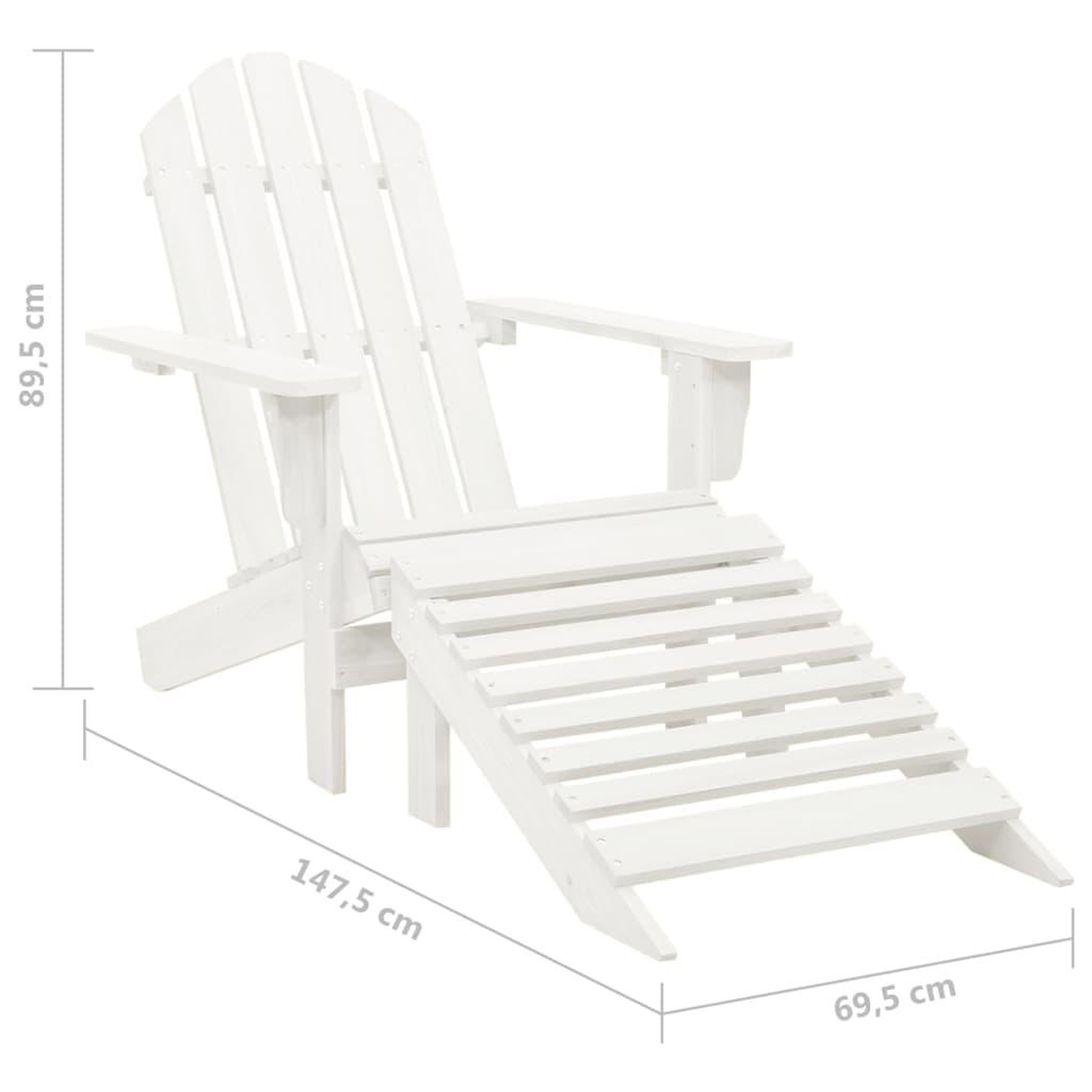 Voir la diapositive 6 : VIDAXL Chaise de jardin Adirondack avec pouf et table Sapin Blanc