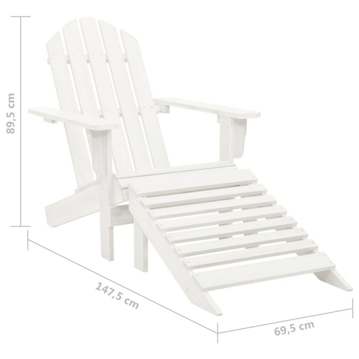VIDAXL Chaise de jardin Adirondack avec pouf et table Sapin Blanc