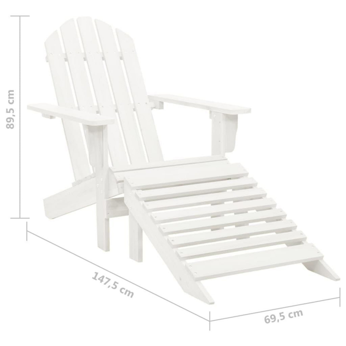 VIDAXL Chaise de jardin Adirondack avec pouf et table Sapin Blanc