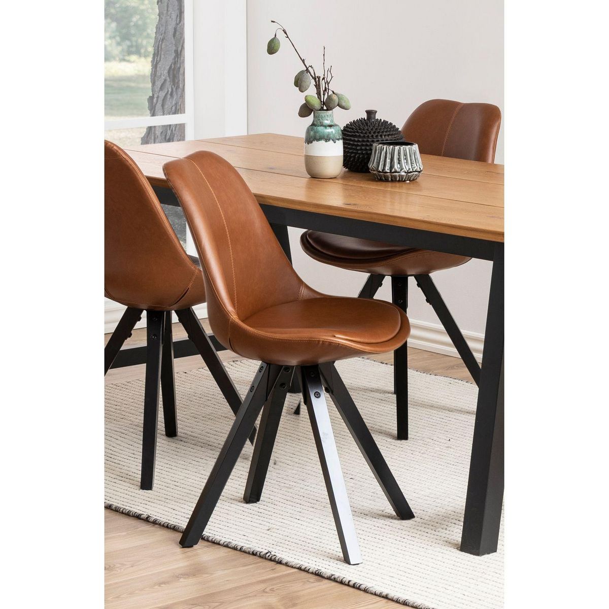 TOILINUX Lot de 2 Chaises de salle à manger Dona en tissu et bois d'Hévéa