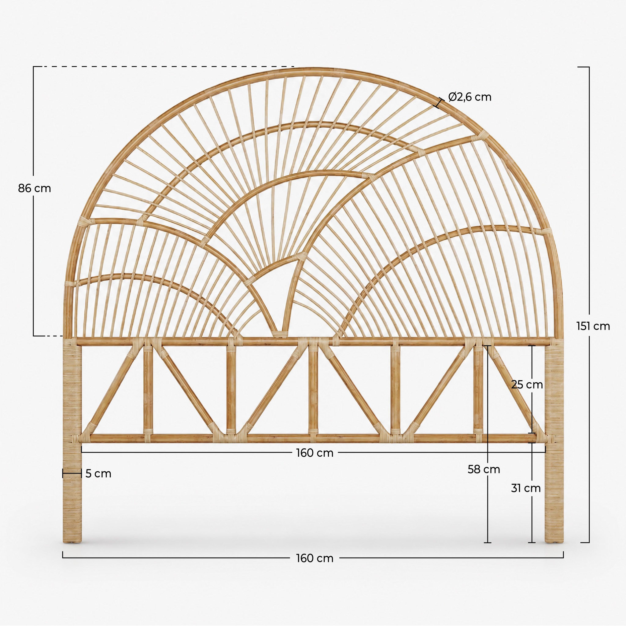 Voir la diapositive 4 : MAISON PAVANE Tête de lit en rotin naturel 160 cm-séléné