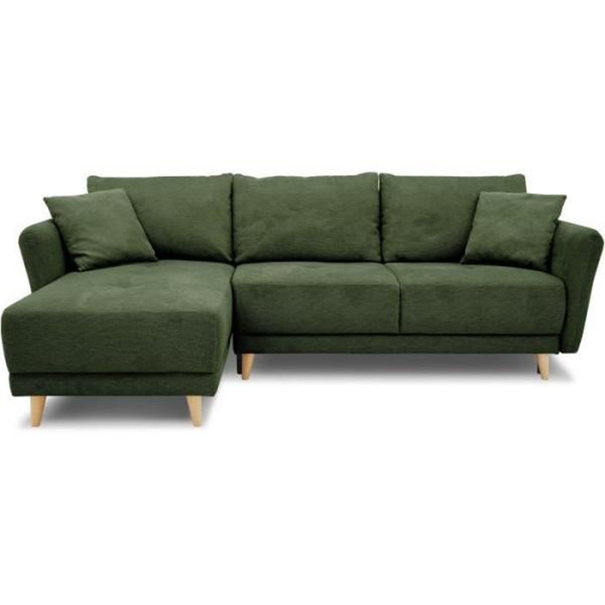 MARKET24 Canapé d'angle convertible réversible 3-4 places CLAUDIUS - Tissu Vert Olive - Coffre de rangement - L 244 x P 158 x H 95 cm