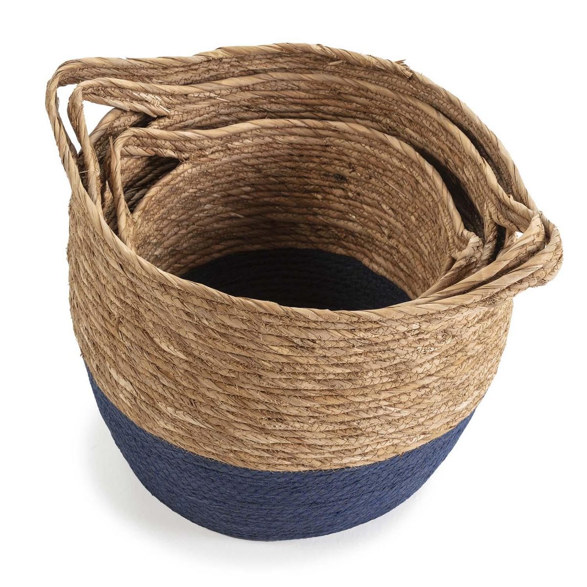 VS VENTA-STOCK Set de 3 paniers Anxo fibre naturelle, bleu/naturel