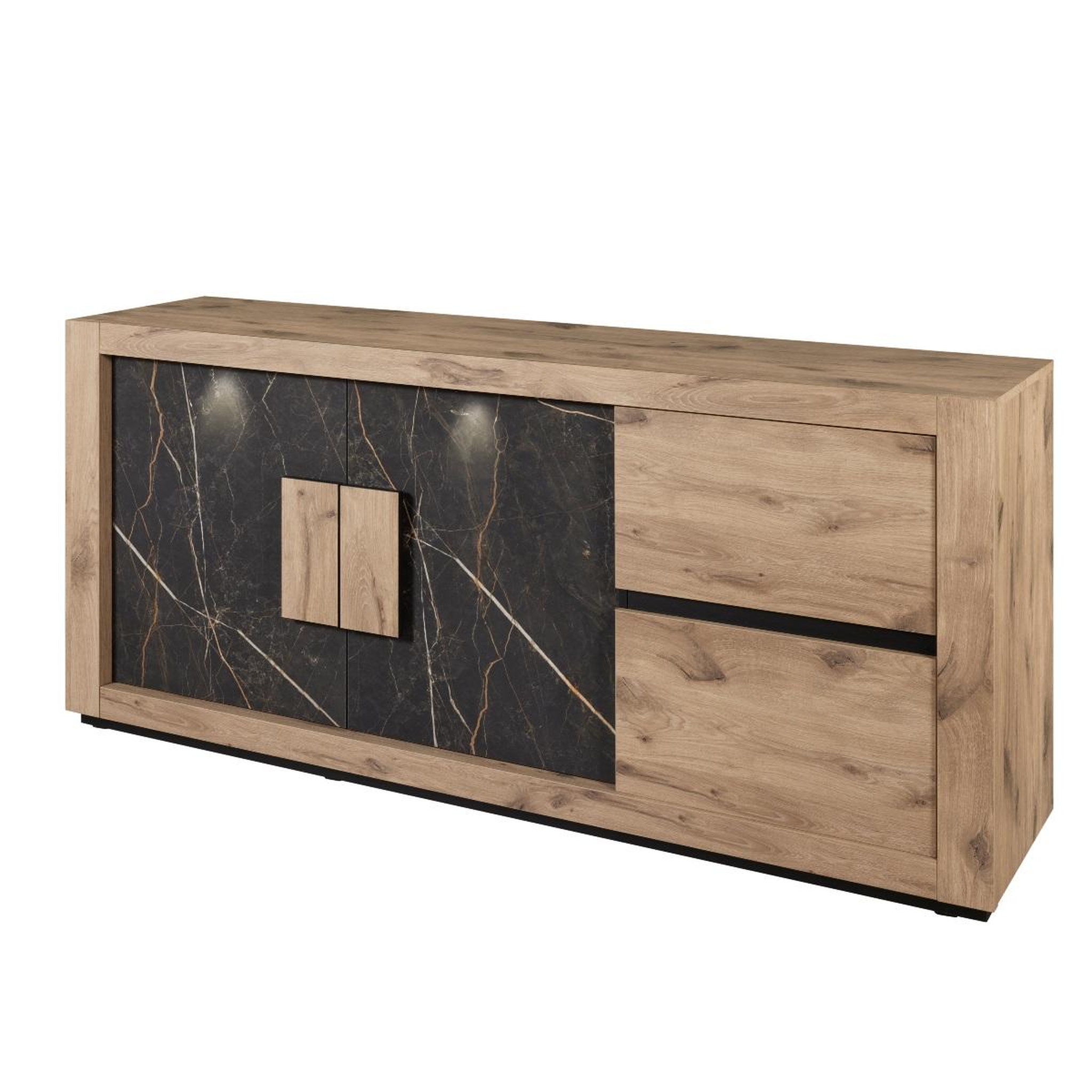 JLC KREATION Buffet moderne bois et marbre avec LED 210cm RACHA