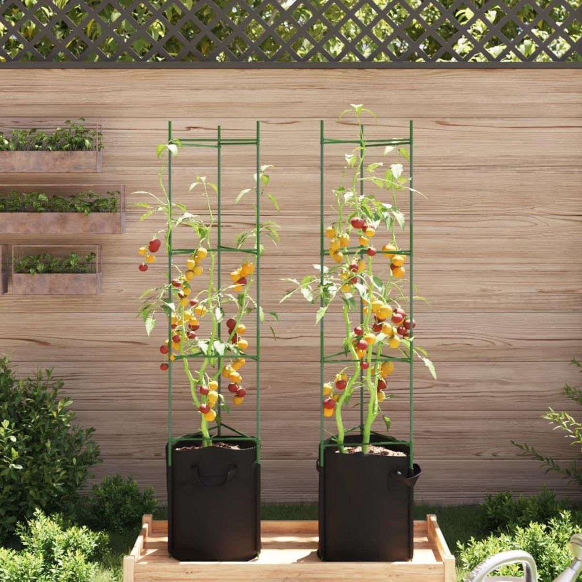 VIDAXL Cage a tomates avec sac a plantes 2 pcs 154 cm acier et PP