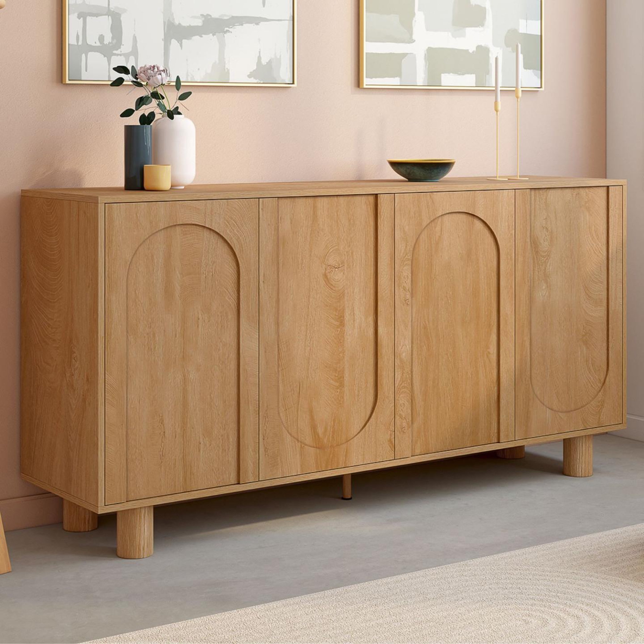 Voir la diapositive 2 : ID MARKET Buffet 160 cm archie 4 portes design arche effet bois