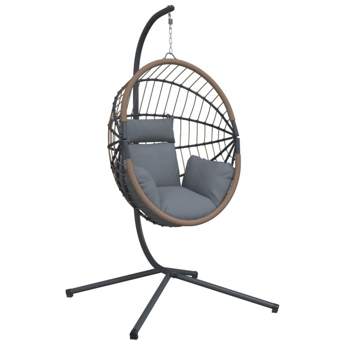 VIDAXL Chaise suspendue forme d'œuf et support gris clair rotin acier