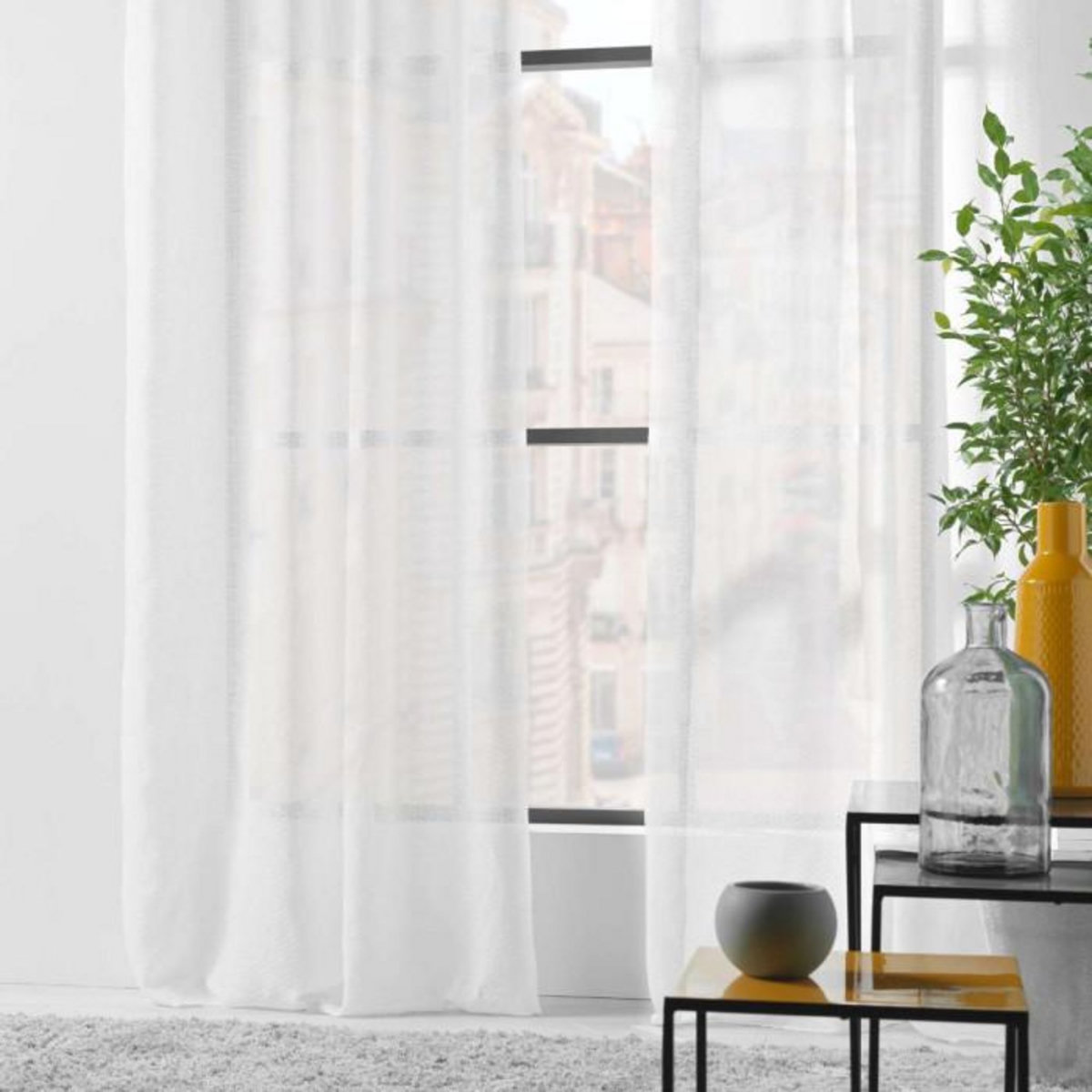 Paris Prix Rideau Voilage Jacquard  Ophelia  140x280cm Blanc