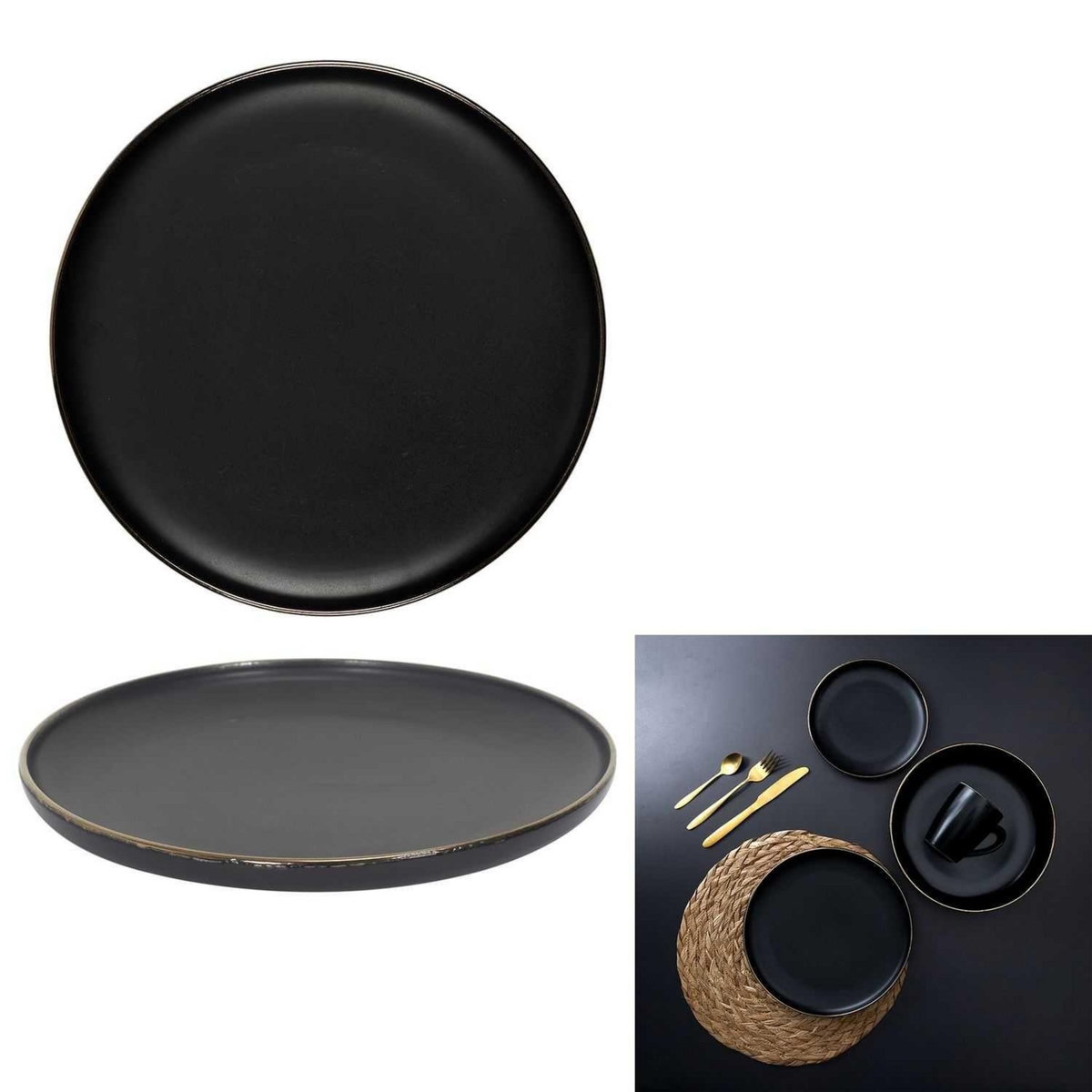 TOILINUX Lot 18 assiettes de service gamme Moscou - Noir