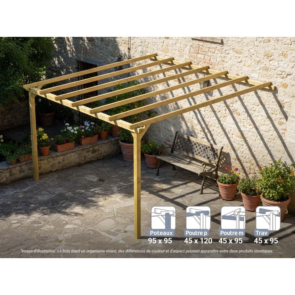 JARDIDECO Pergola adossée en bois massif Saint-Denis 420 x 420 cm - Maderland