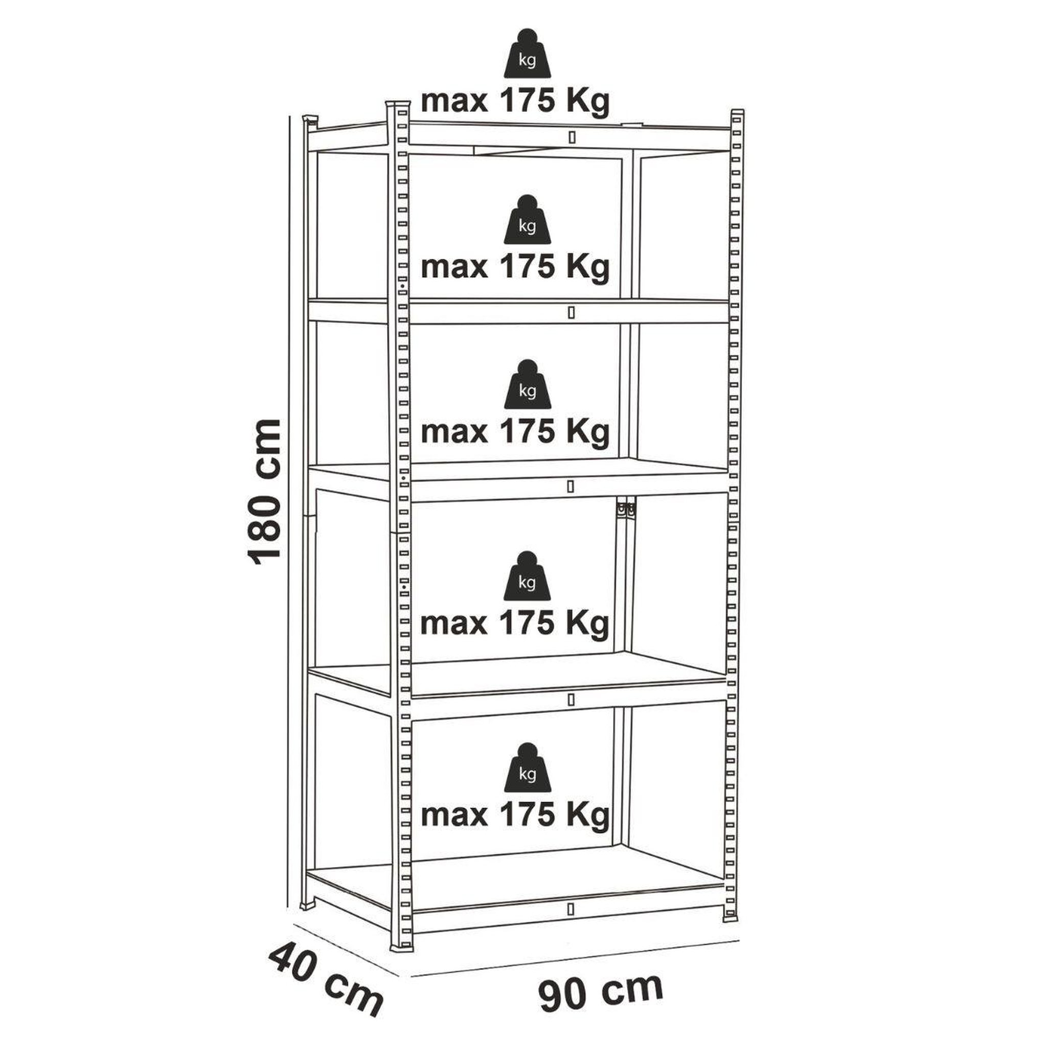 Voir la diapositive 3 : INTEC Etagère de rangement 5 niveaux bois mdf réglables 90x40xh180cm rayonnage métal charge 875kg - garage atelier cellier intec