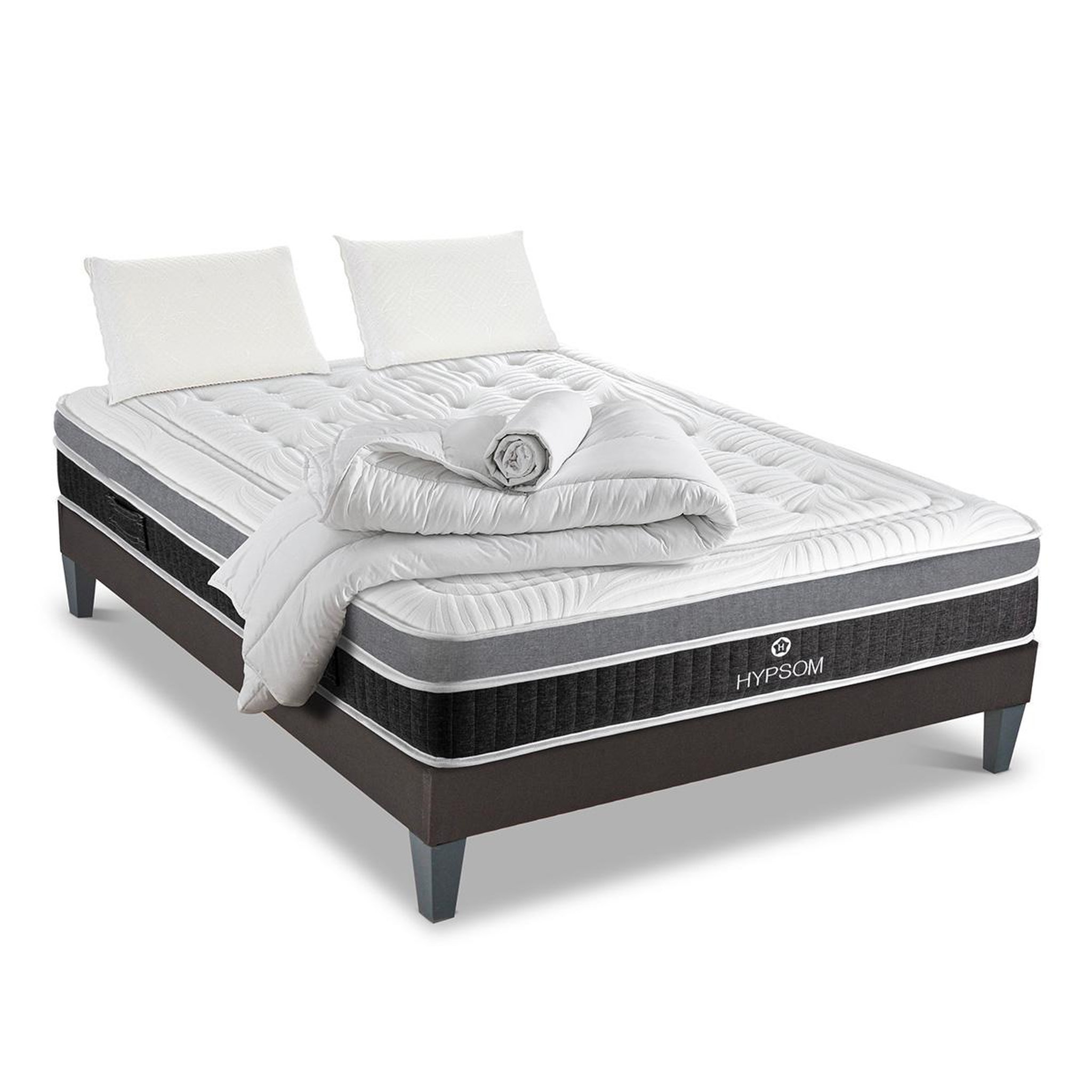 HYPSOM HYPSOM | Pack Prêt à dormir ELEGANCE | Matelas Mémoire de forme + Sommier + Accessoires. Coloris disponibles : Blanc