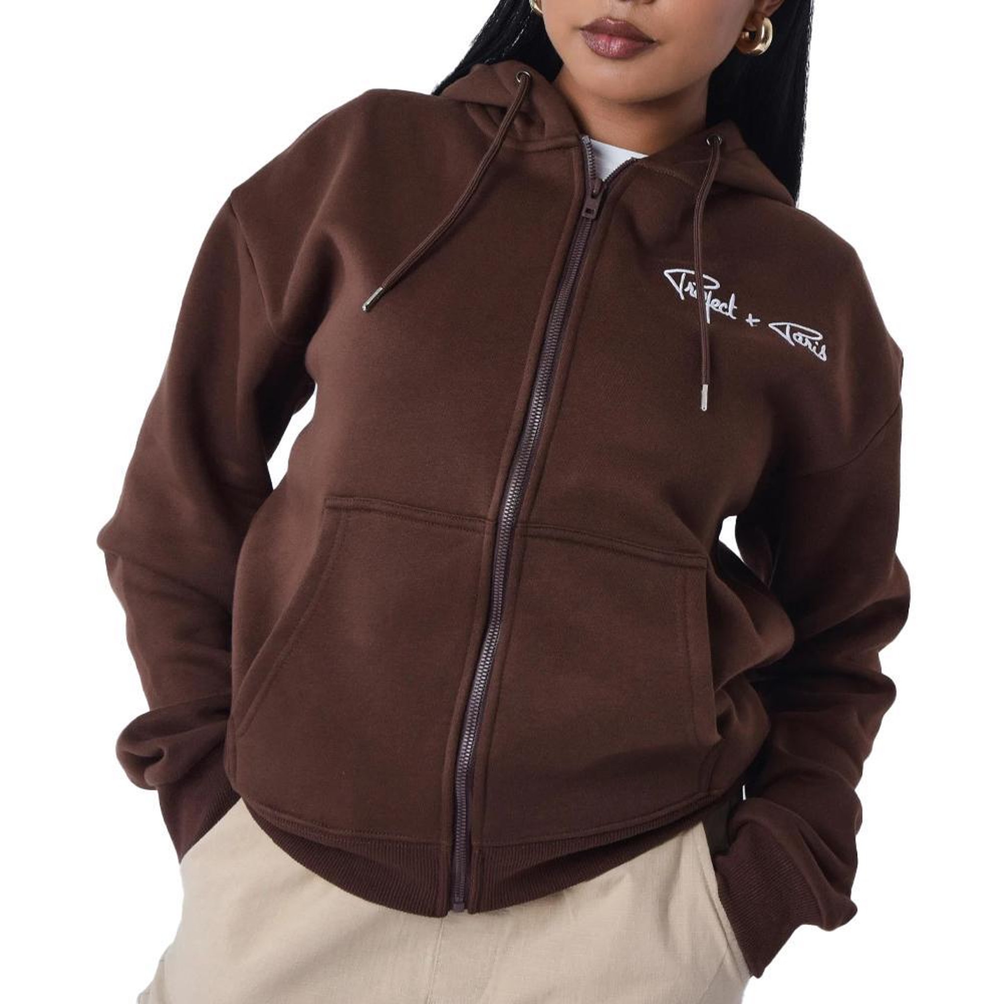 Project X Sweat Zippé  Femme Project X Paris Signature. Coloris disponibles : Marron
