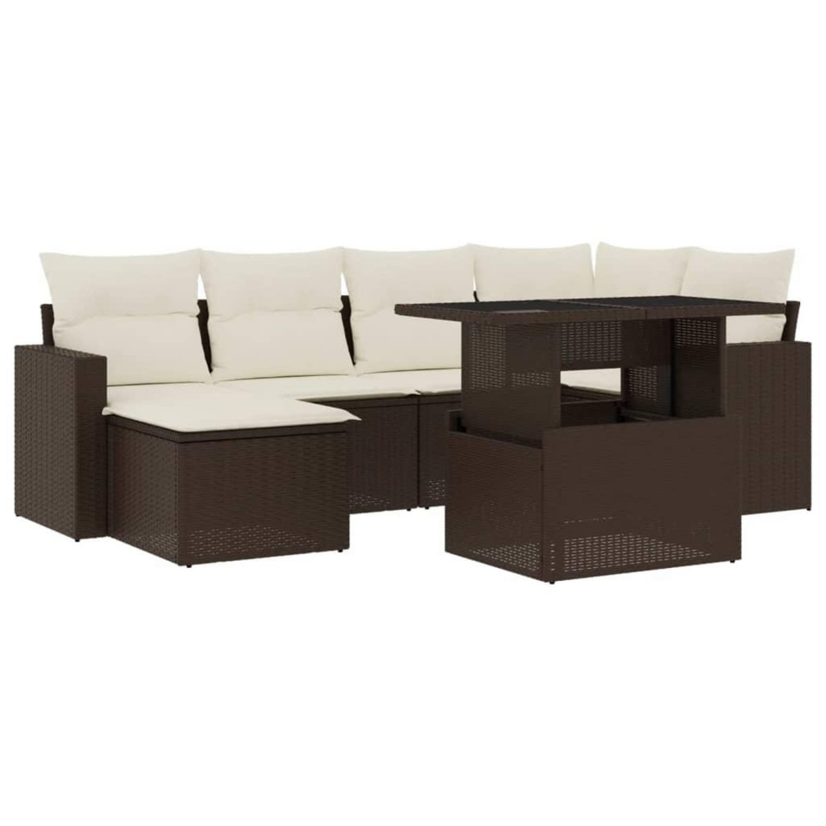 VIDAXL Salon de jardin avec coussins 7 pcs marron resine tressee