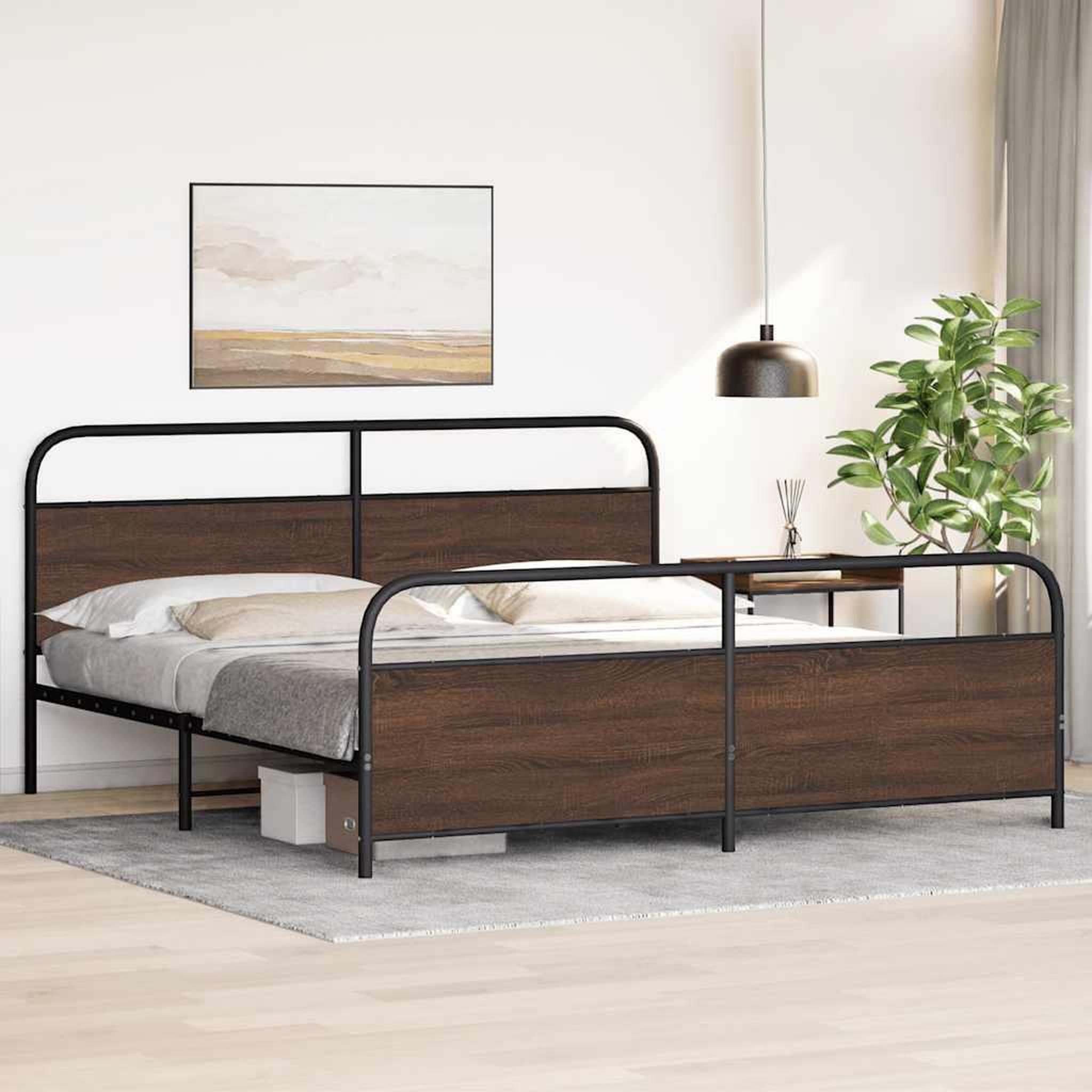 Voir la diapositive 4 : VIDAXL Cadre de lit en metal sans matelas chene marron 180x200 cm