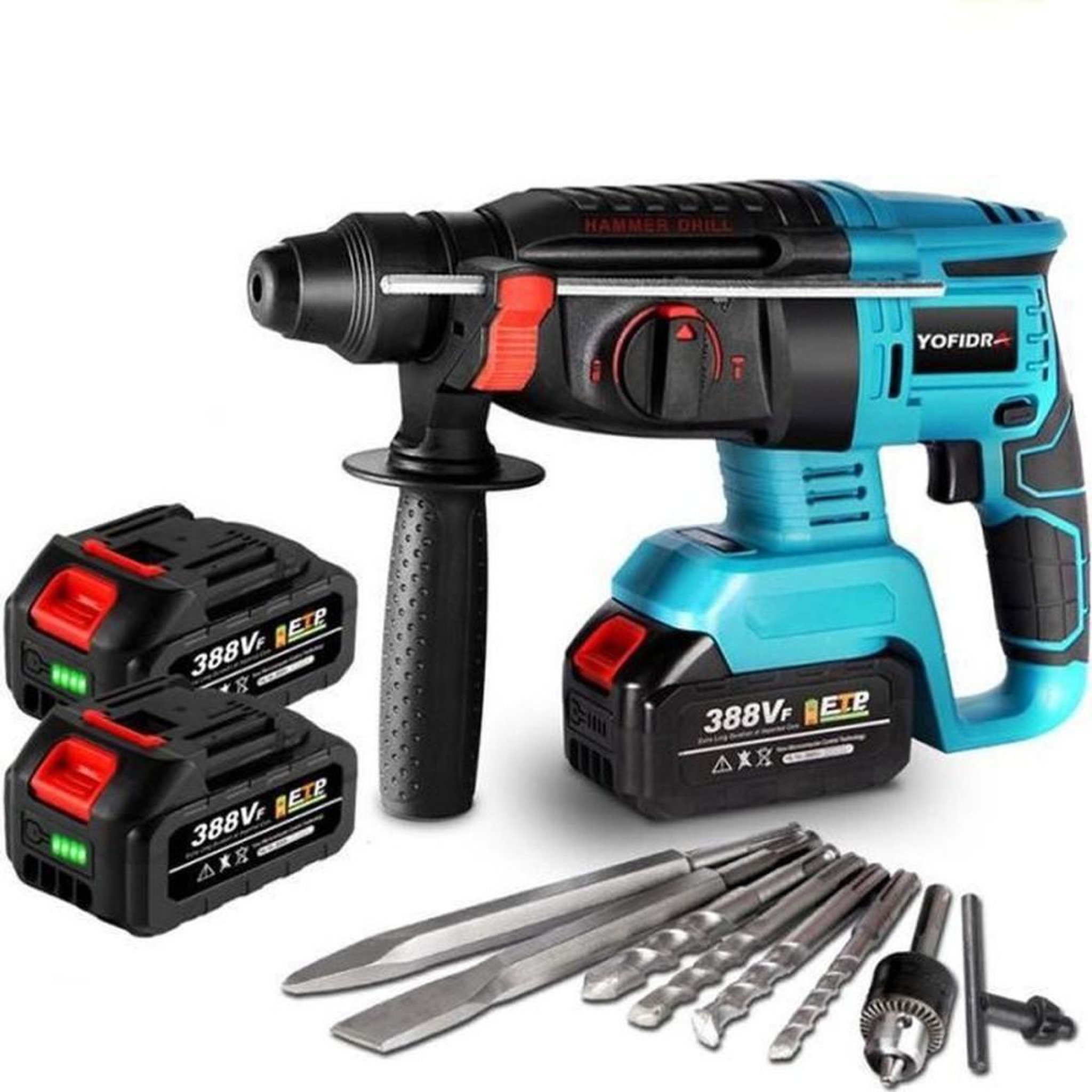 Marteau perforateur sans fil SDS-Plus 18V 650W brushless 4 modes poignée 360° 0-900 tr/min 4700 bpm kit 2x1,5Ah et accessoires