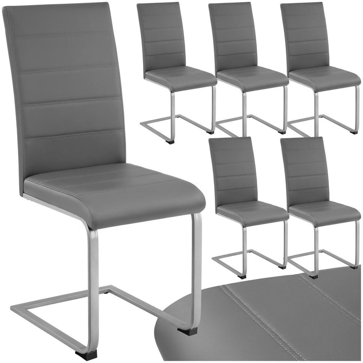 tectake Ensemble de chaises de salle à manger rembourré avec revêtement aspect cuir gris Lot de 6