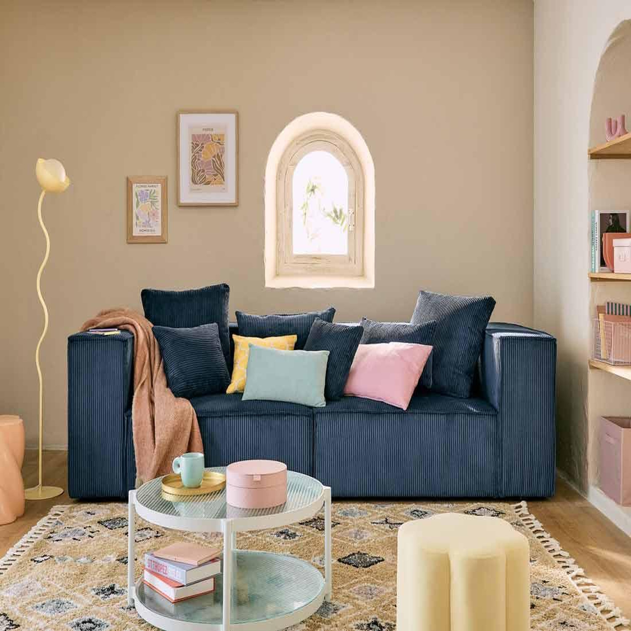 LISA DESIGN Colombine - canapé modulable droit - 2 places - en velours côtelé. Coloris disponibles : Noir