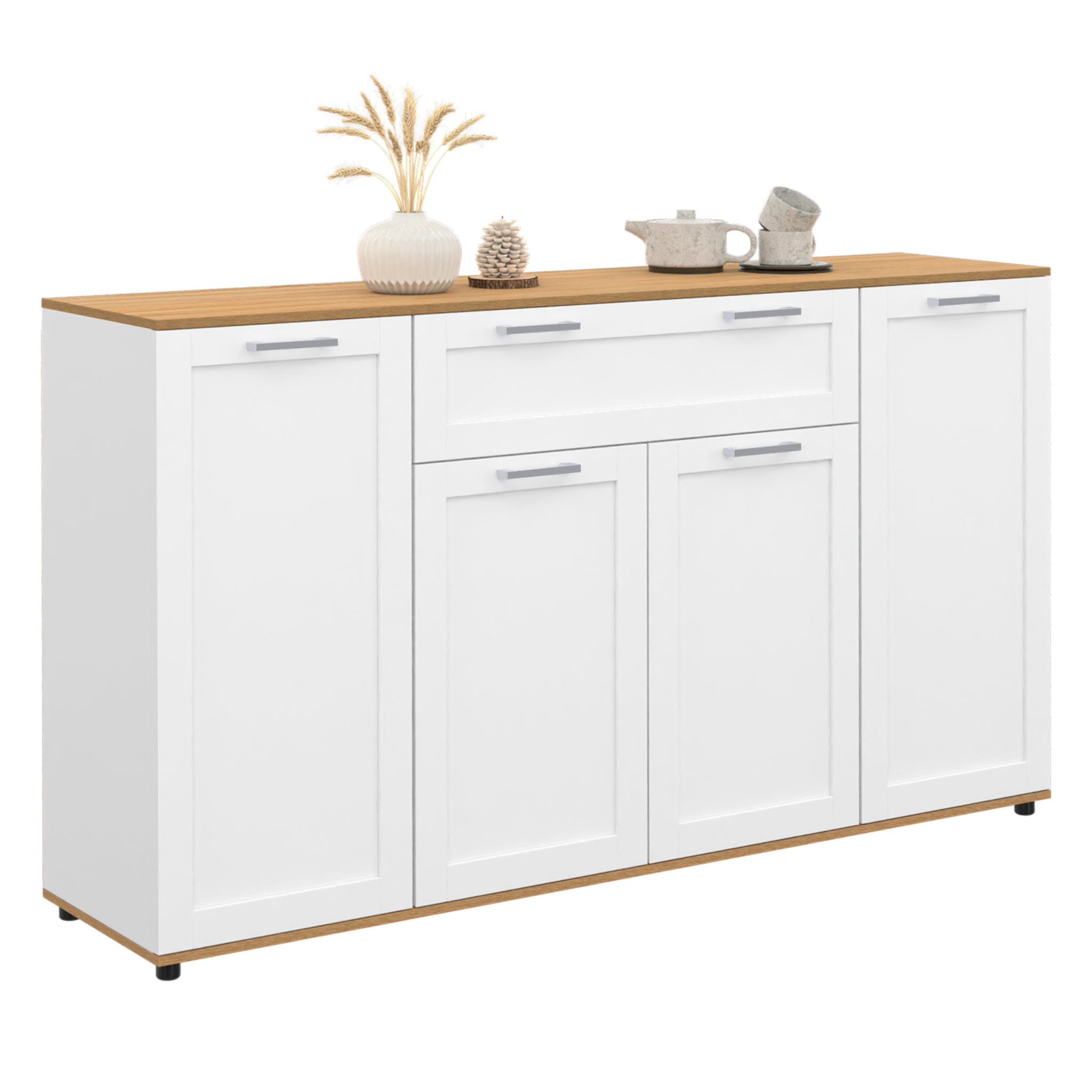 ID MARKET Buffet 140 cm vito 4 portes et 1 tiroir blanc et bois