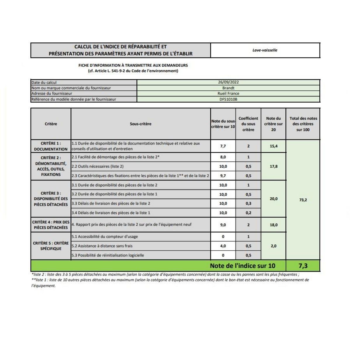 BRANDT Lave-vaisselle 45cm 10 couverts 47db - DFS1010B