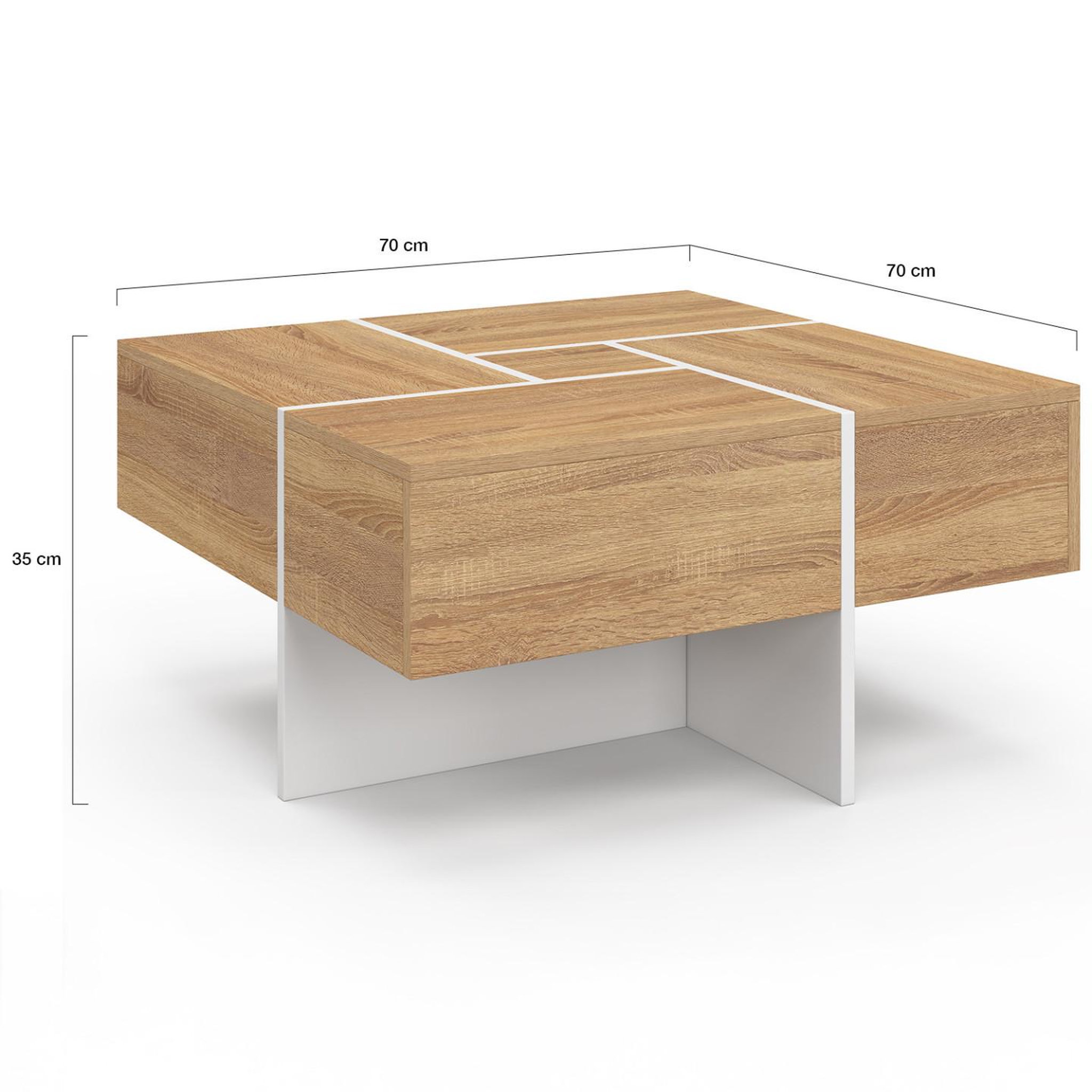 Voir la diapositive 5 : ID MARKET Table basse carrée talia 70 cm avec tiroirs bois et blanc