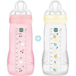 MAM Lot de 2 Biberons - MAM BABY - Easy Active - +6 mois - 330 ml - Tétine débit X - Berry + Pearl
