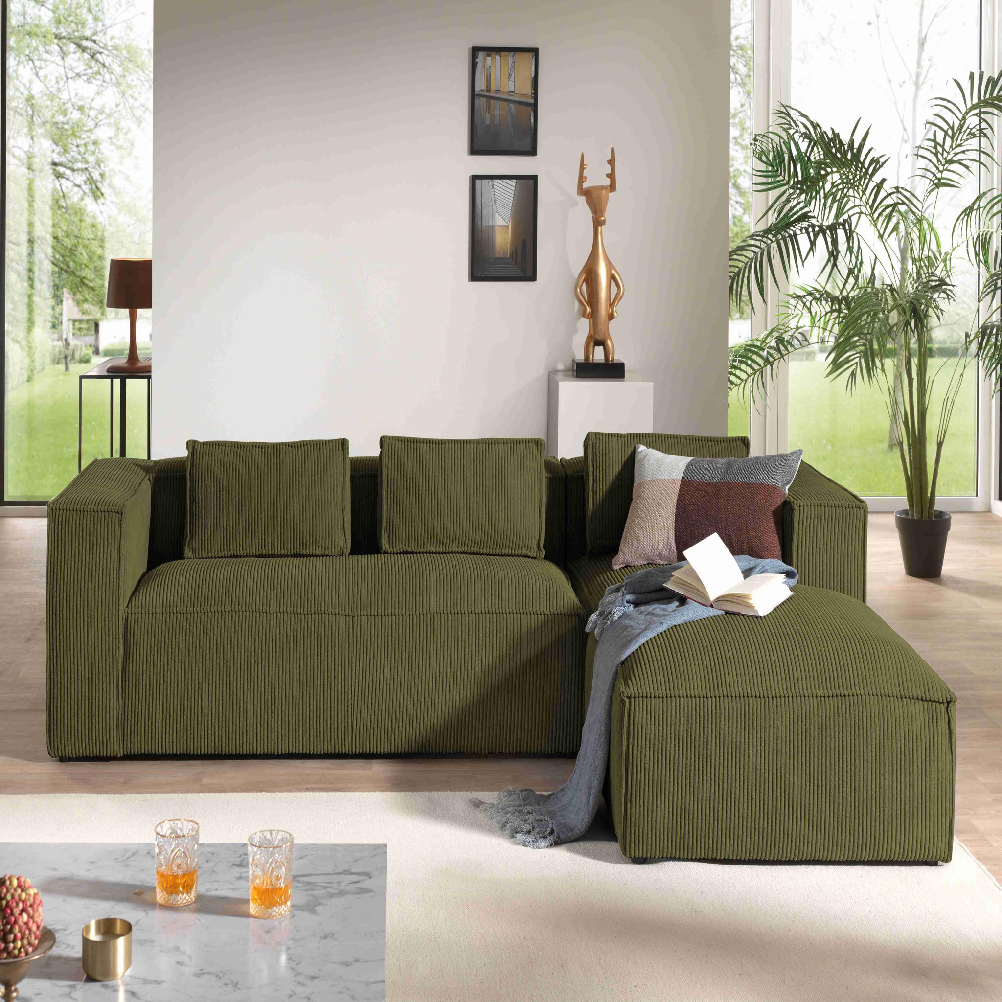 Voir la diapositive 2 : LISA DESIGN Stella - canapé d'angle - en velours côtelé - 4 places -style contemporain - droit