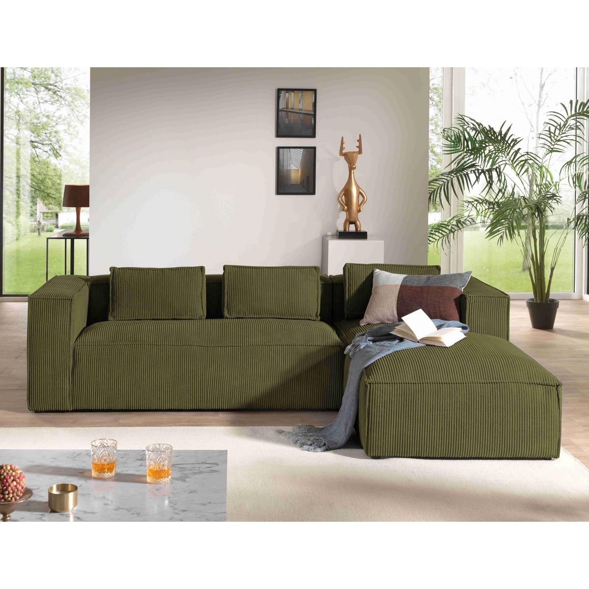 LISA DESIGN Stella - canapé d'angle - en velours côtelé - 4 places -style contemporain - droit