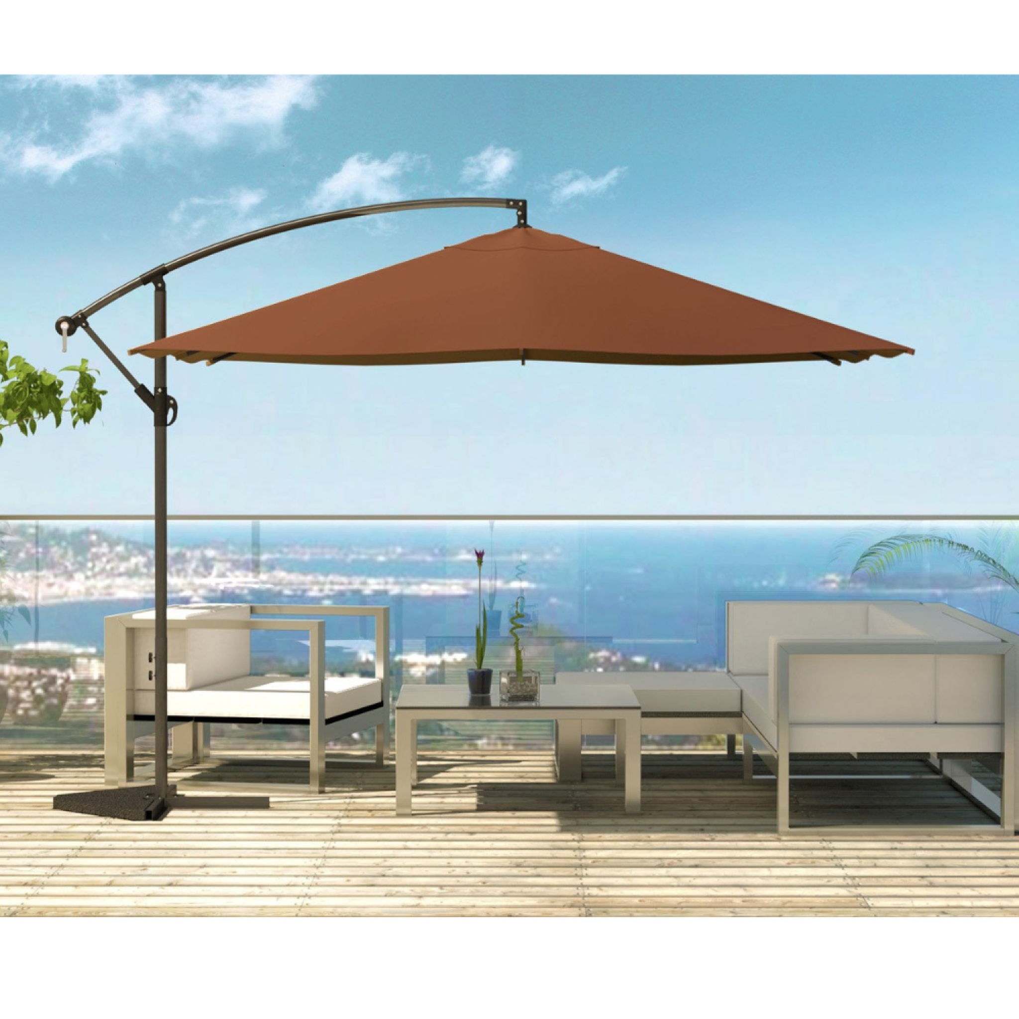 Voir la diapositive 4 : CONCEPT USINE Parasol marron déporté carré 3 x 3 m led solenzara
