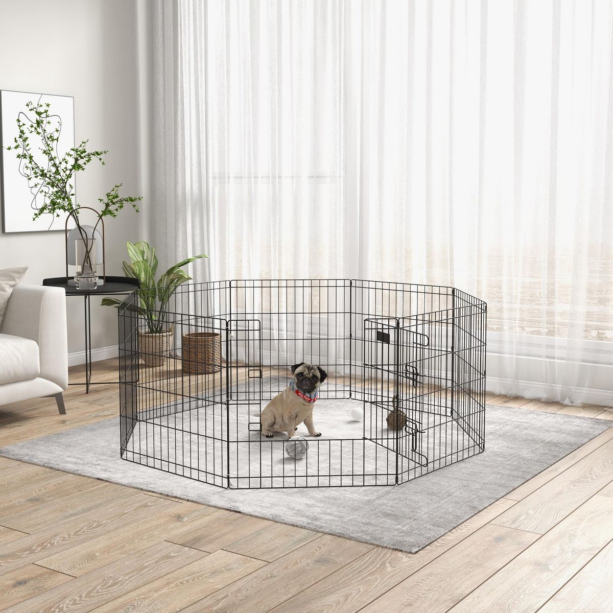 PAWHUT Parc enclos modulable pour chien animaux porte verrouillable 8 panneaux dim. panneau 61L x 61H cm métal noir
