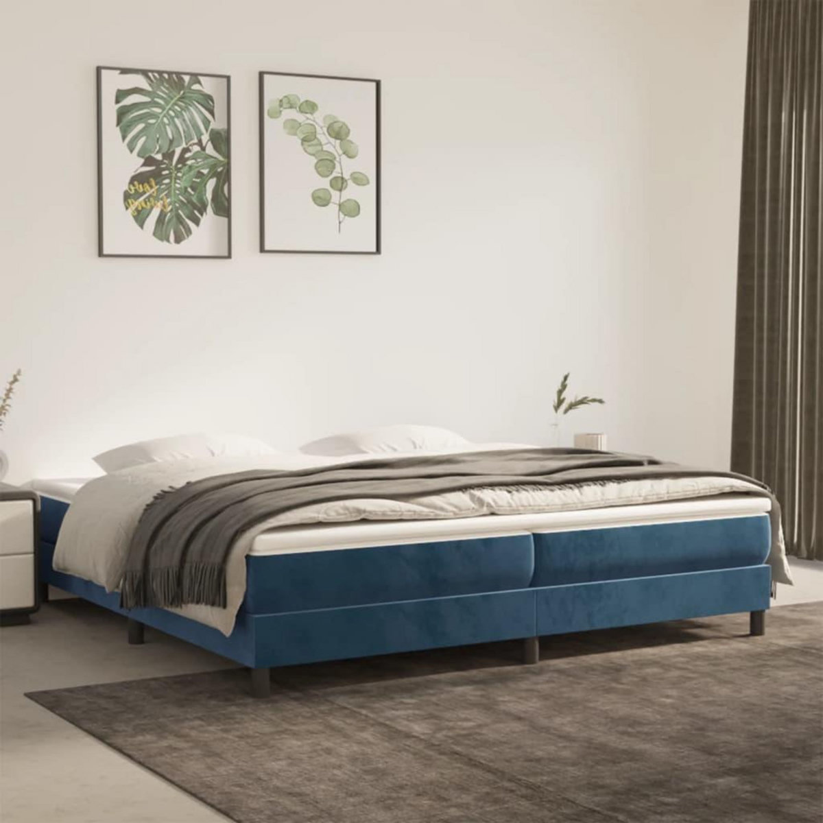 VIDAXL Sommier a lattes de lit et matelas Bleu fonce 200x200cm Velours