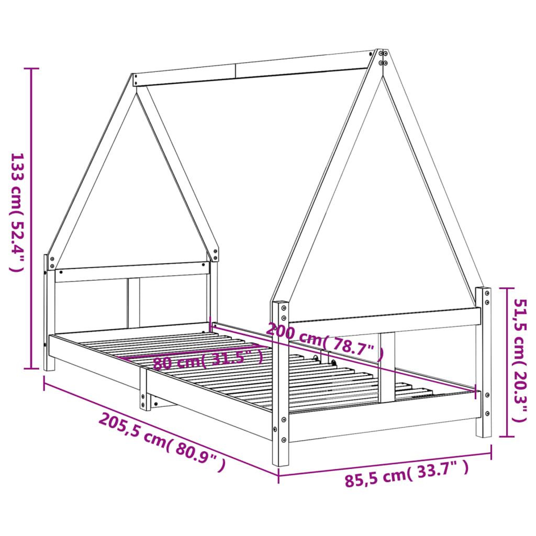 Voir la diapositive 6 : VIDAXL Cadre de lit pour enfants noir 80x200 cm bois de pin massif
