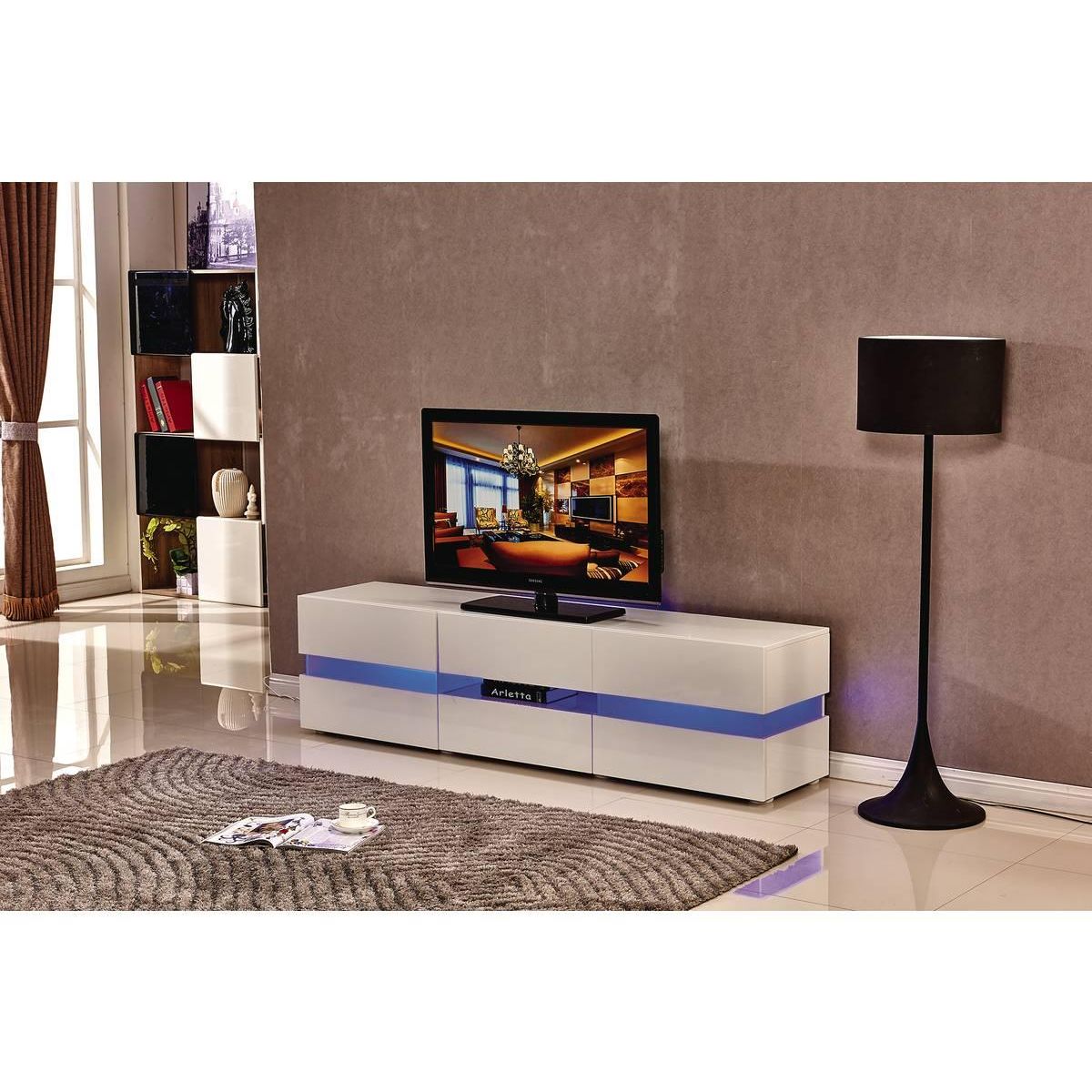 Habitat et Jardin Meuble TV LED  Vida' - 177 x 39 x 45 cm - Blanc laqué