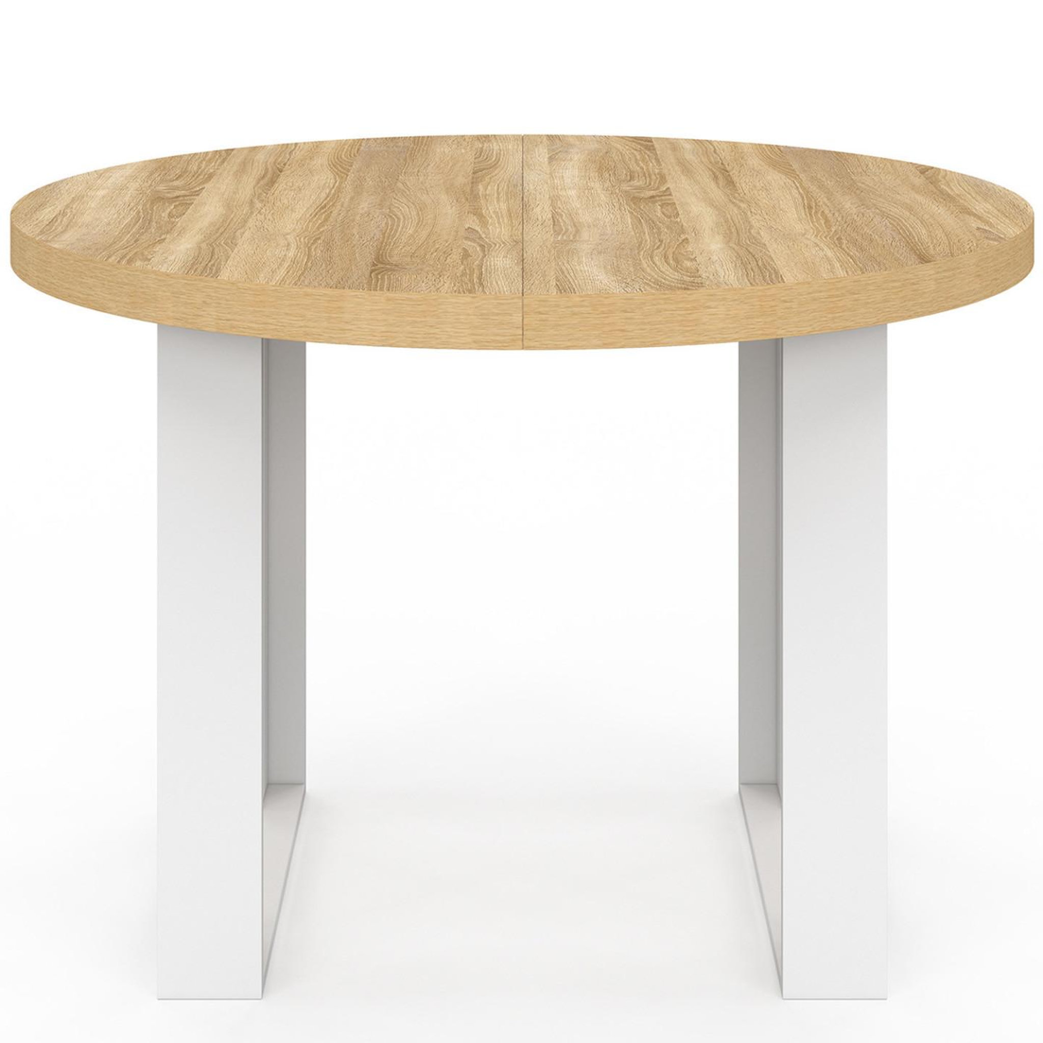Voir la diapositive 3 : ID MARKET Table à manger fixe ronde phoenix 4 personnes bois et blanc 110 cm