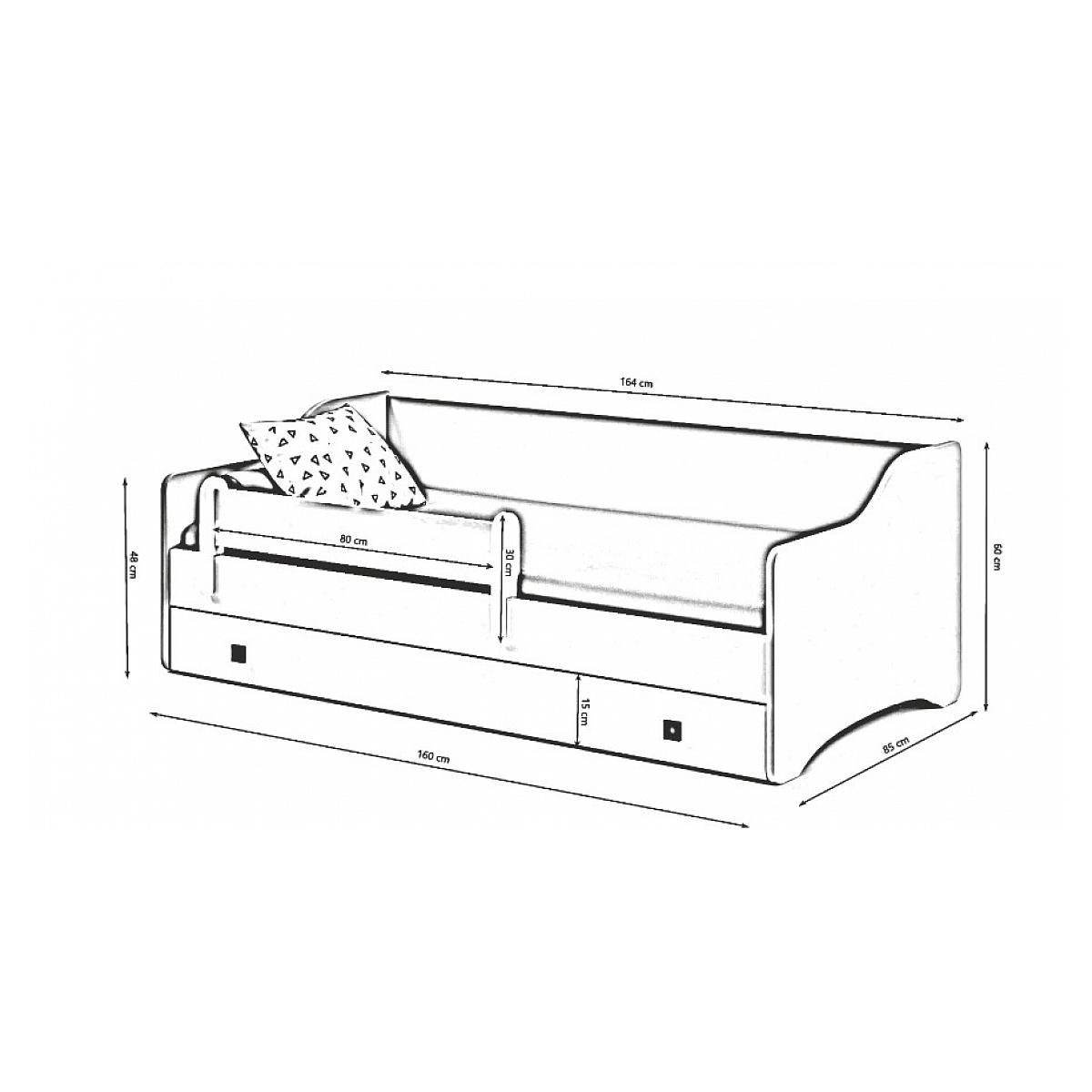 KOBI Lit enfant ERYK blanc + tiroir de rangement 160 avec matelas