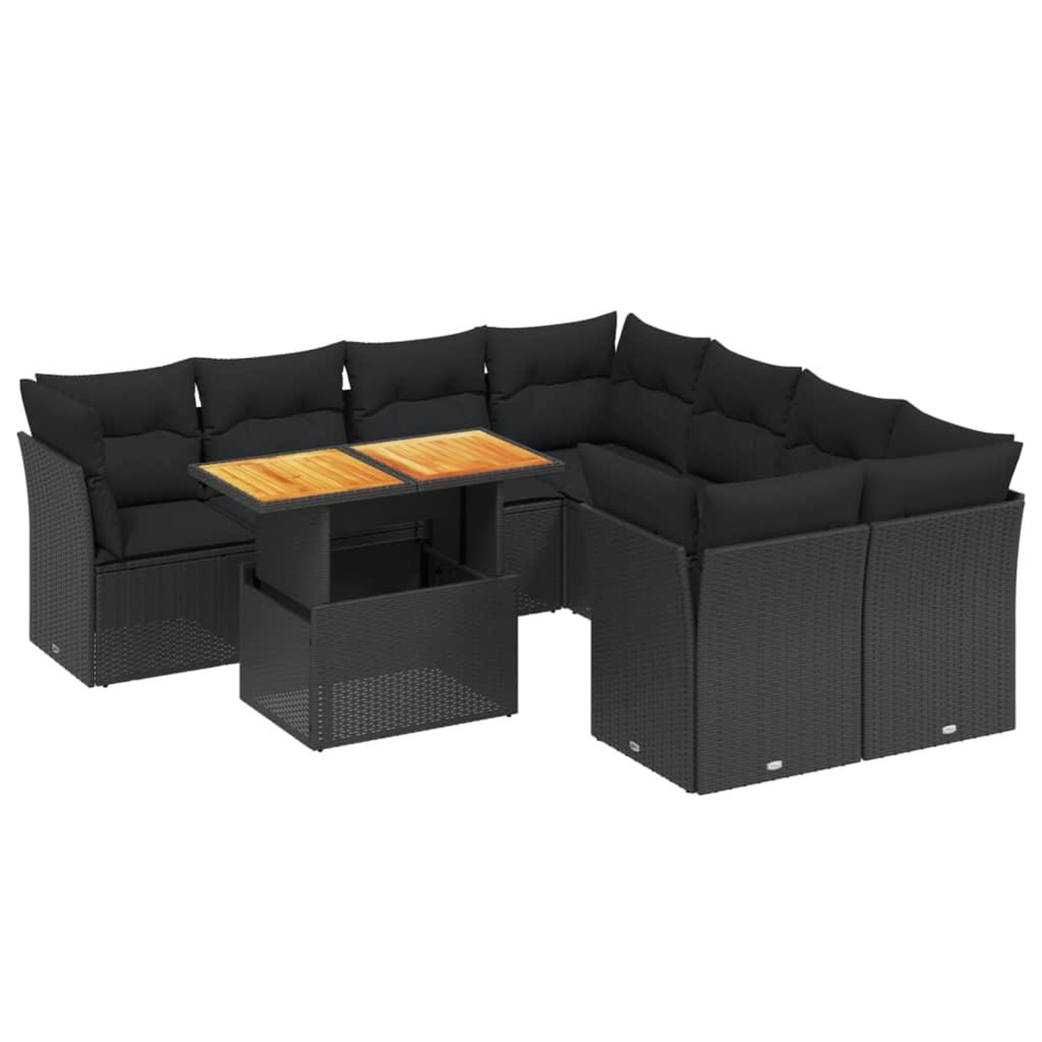 Voir la diapositive 2 : VIDAXL Salon de jardin 9 pcs avec coussins noir resine tressee