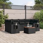 VIDAXL Salon de jardin 7 pcs avec coussins noir resine tressee