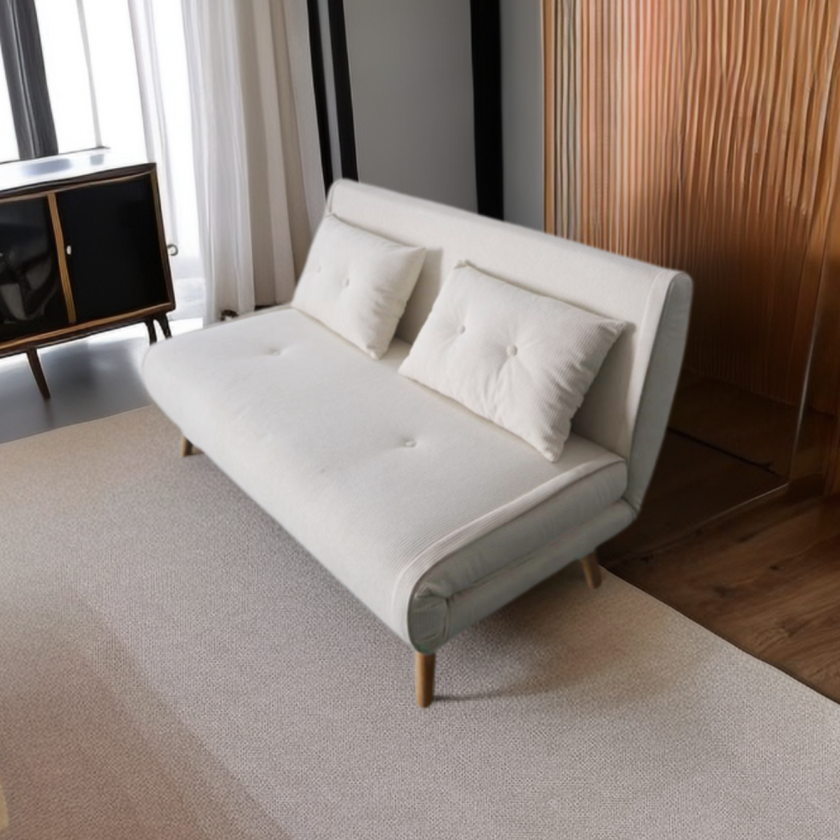 CONCEPT USINE Canapé convertible en velours côtelé beige 2 places ENNIS