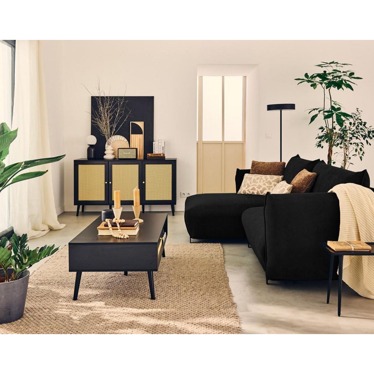 LISA DESIGN Gianni - canapé d'angle gauche 4 places convertible avec coffre en tissu