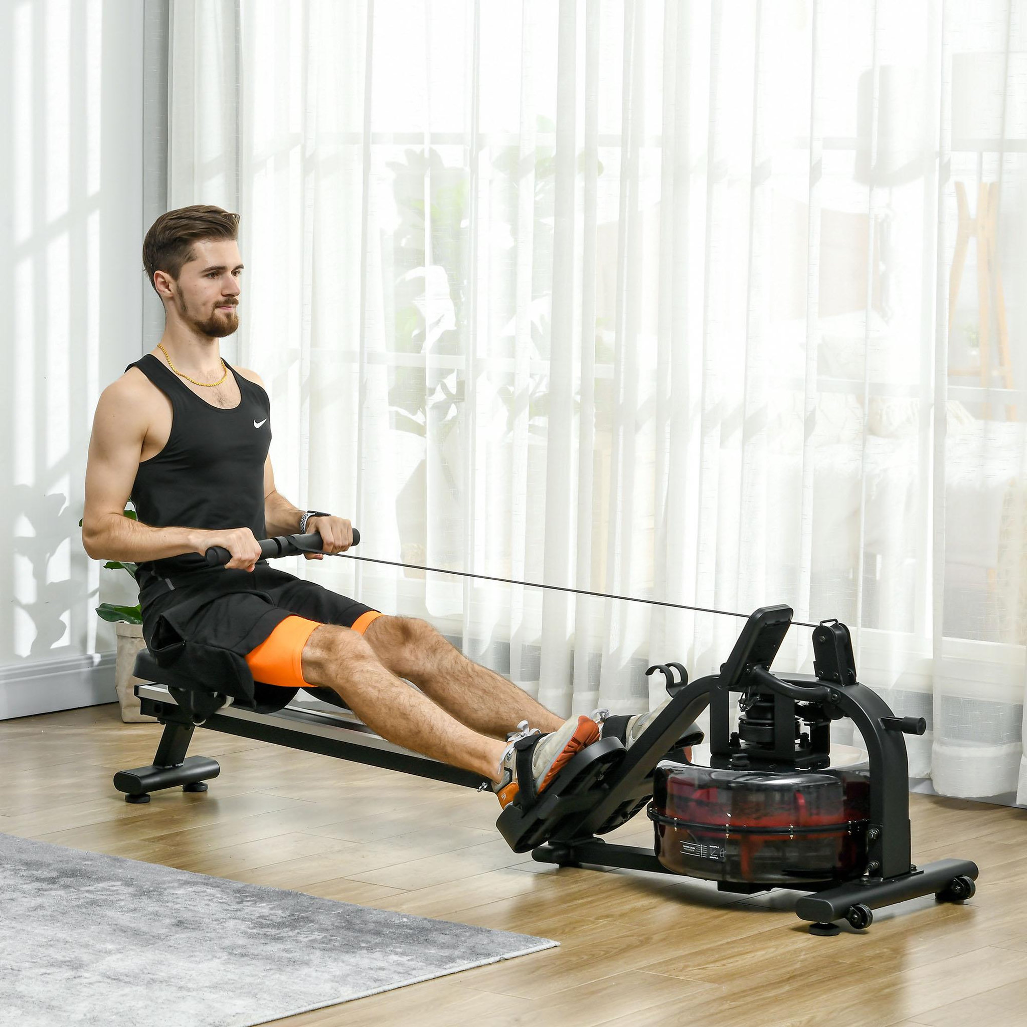 Voir la diapositive 2 : HOMCOM Rameur à eau rameur pliable 6 niveaux de résistance écran lcd multifonction noir
