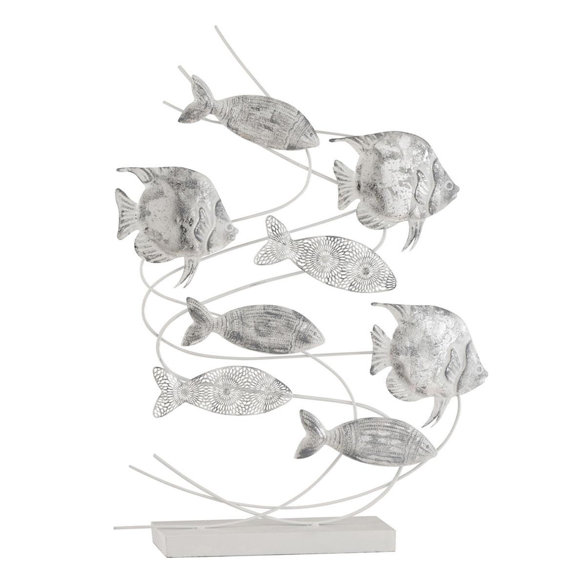 J-LINE Statuette déco sur pied  poisson floral  71cm argent