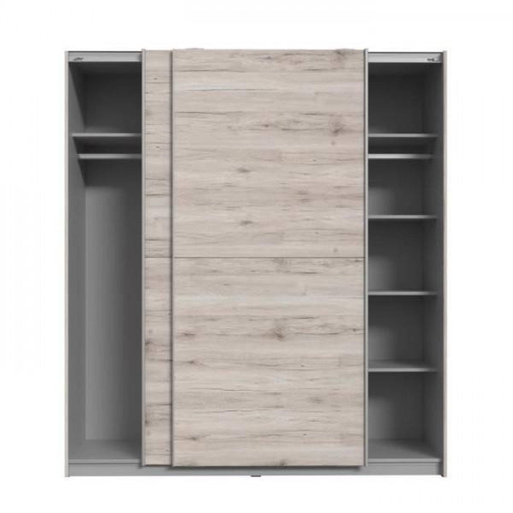 Voir la diapositive 3 : MARKET24 Armoire 2 portes coulissantes - Panneaux de particules - Décor chene cendré clair - L 170,3 x P 61,2 x H 190,5 cm - ULOS