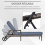 Voir la diapositive 4 : OUTSUNNY Transat bain de soleil grand confort : matelas, têtière, inclinaison réglable multipositions, accoudoirs, roulettes résine tressée gris