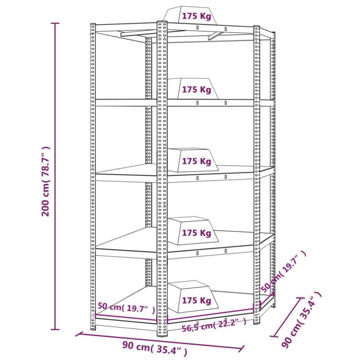 VIDAXL Etagere d'angle a 5 niveaux Bleu Acier et bois d'ingenierie