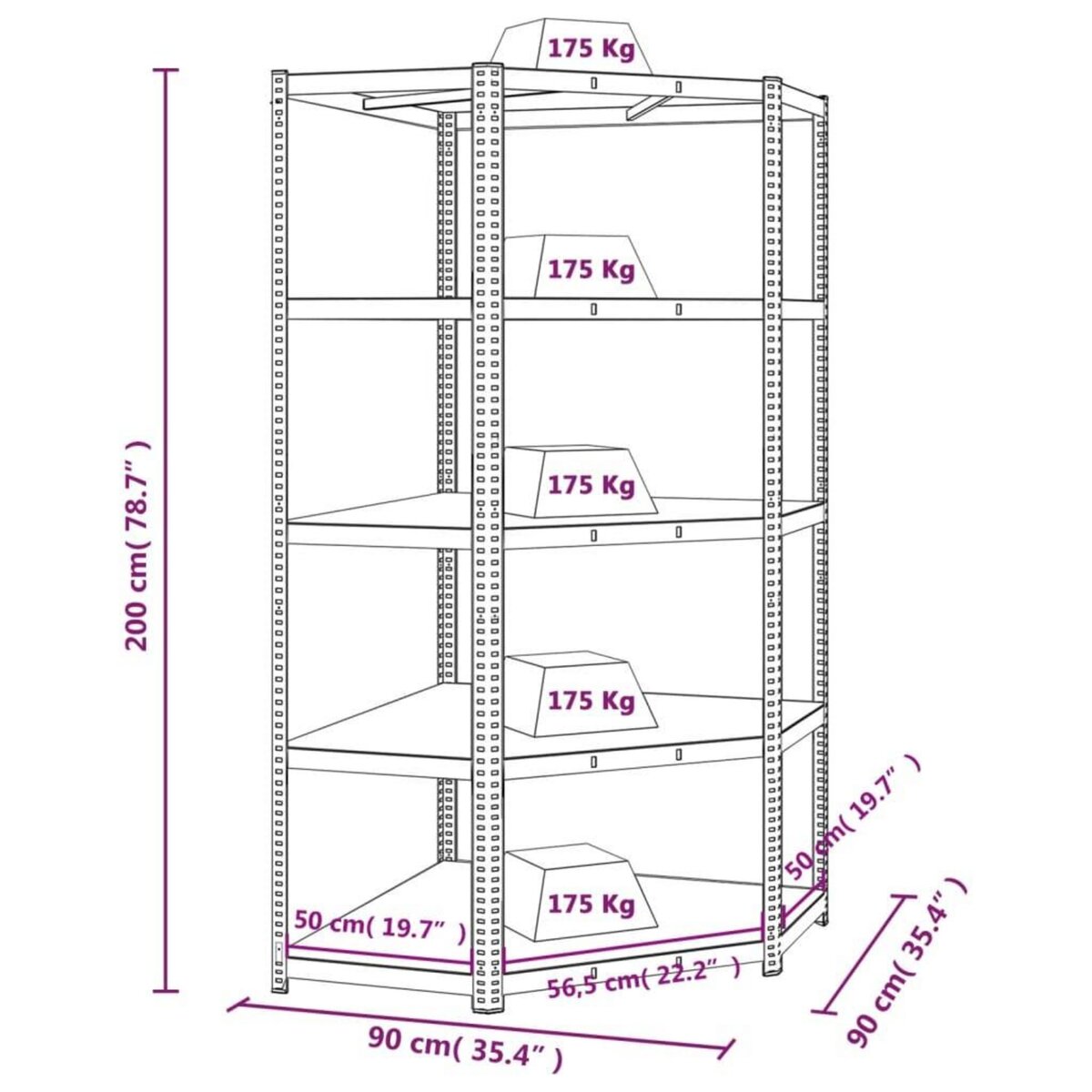 VIDAXL Etagere d'angle a 5 niveaux Bleu Acier et bois d'ingenierie