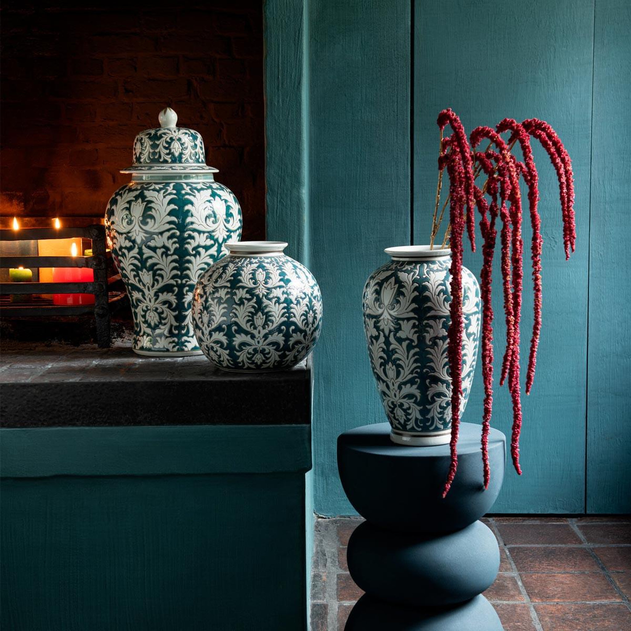 Voir la diapositive 3 : J-LINE Vase déco en verre  victoria  24cm vert & blanc